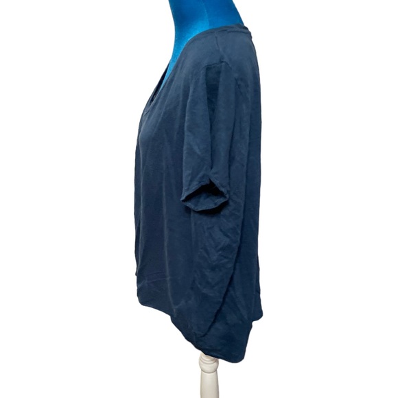 Tahari basic high low blue top sz 1x v neck drop 100% linen cap sleeve loose - Picture 3 of 8